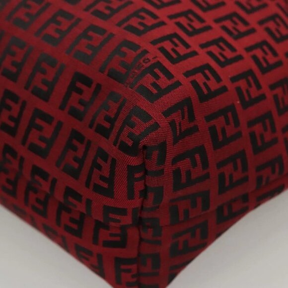 FENDI Zucchino Canvas Hand Bag Red Silver - Picture 11 of 15
